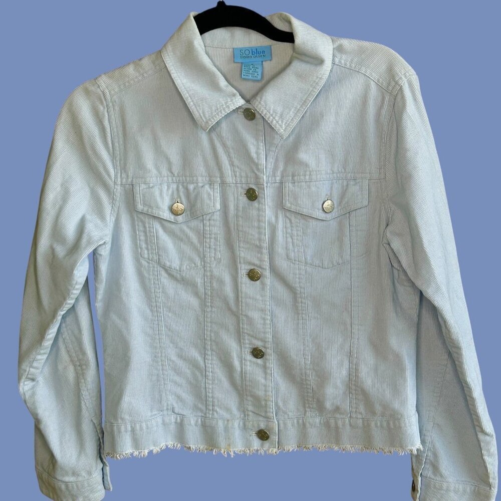 So Blue Sigrid Olsen Light Blue Pinwale Corduroy Trucker Jacket Size Small - Picture 3 of 10